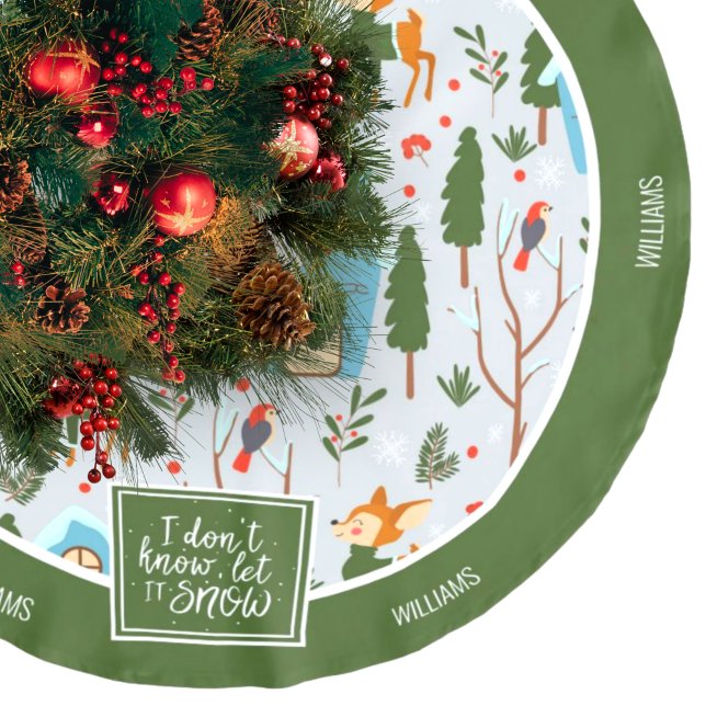 Lassen Sie es Schnee Niedlich Rentiername Grüne We Polyester Weihnachtsbaumdecke (Von Creator hochgeladen)