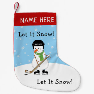 Lassen Sie es Schnee Personalisiert Hockey Snowman Kleiner Weihnachtsstrumpf