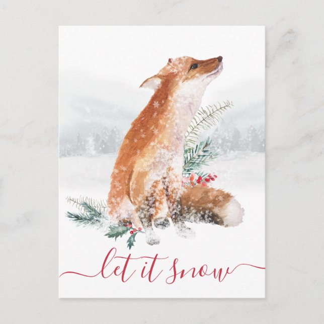 Lassen Sie es Schnee Red Fox Winter Woodland Urlau Postkarte (Vorderseite)