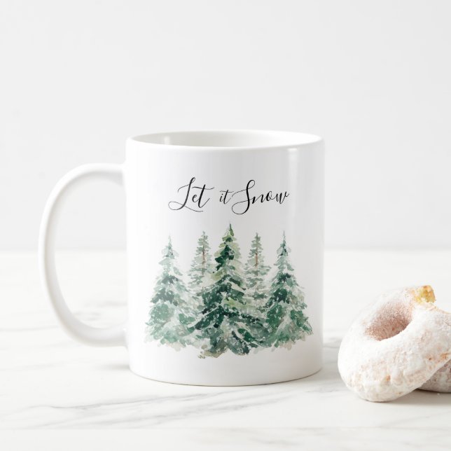 Lassen Sie es Schnee Wasserfarbe Weihnachtsbaum Kaffeetasse (Mit Donut)