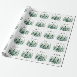 Lassen Sie es Schnee Wasserfarben Weihnachtskiefer Geschenkpapier