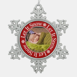 Lassen Sie es Schnee Weihnachten Foto Template Sno Schneeflocken Zinn-Ornament