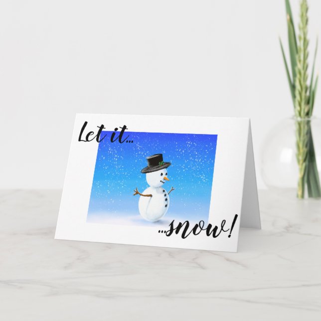 Lassen Sie es schneebedeckten Schneemann schneien Karte (Vorderseite)
