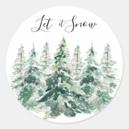 Lassen Sie es schneefarbene Weihnachtskiefernbäume Runder Aufkleber