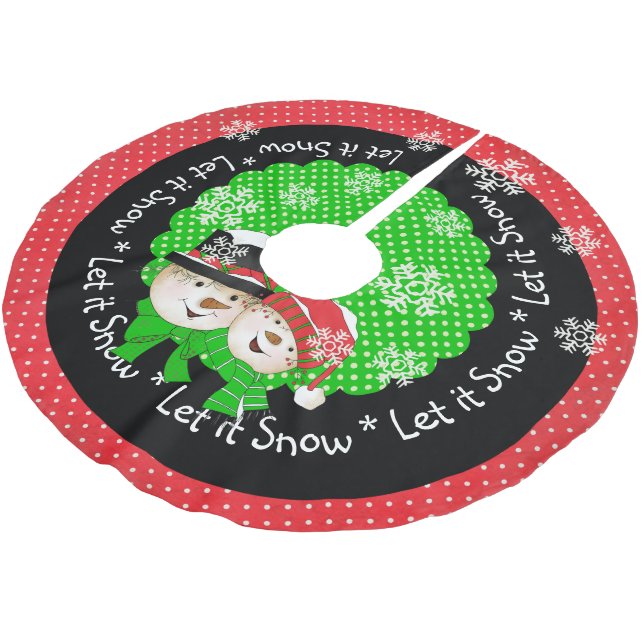 Lassen Sie es Schneemänner Holiday Tree Skirt schn Polyester Weihnachtsbaumdecke (Schrägansicht)