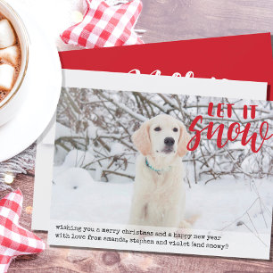 Lassen Sie es schneerotes Foto mit Vollblutschrift Feiertagskarte