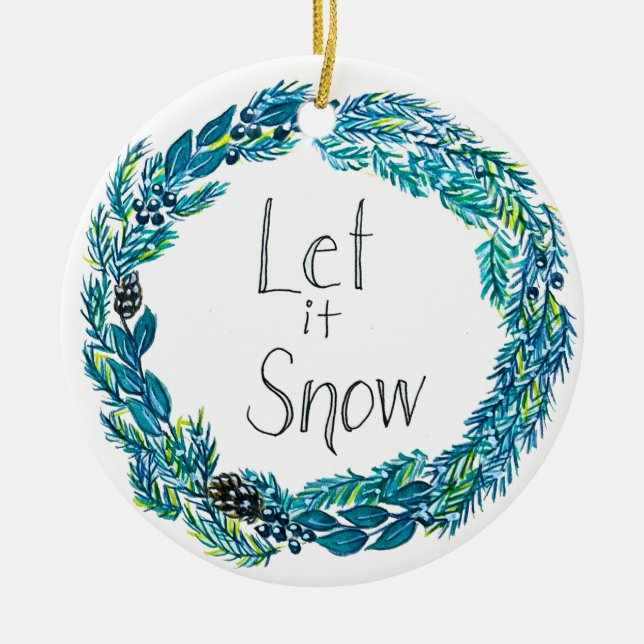 Lassen Sie es Schneeschmuck. Keramik Ornament (Vorne)