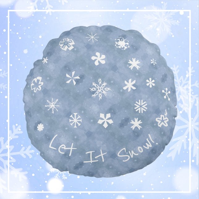 Lassen Sie es schneeweiße Schneeflocken blauer Win Rundes Kissen (Von Creator hochgeladen)