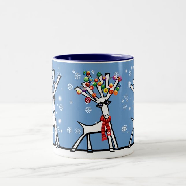 lassen Sie es schneien 3 Weihnachtsrinder Zweifarbige Tasse (Mittel)