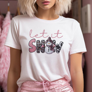 Lassen Sie es schneien rosa Niedlicher Schneemann T-Shirt