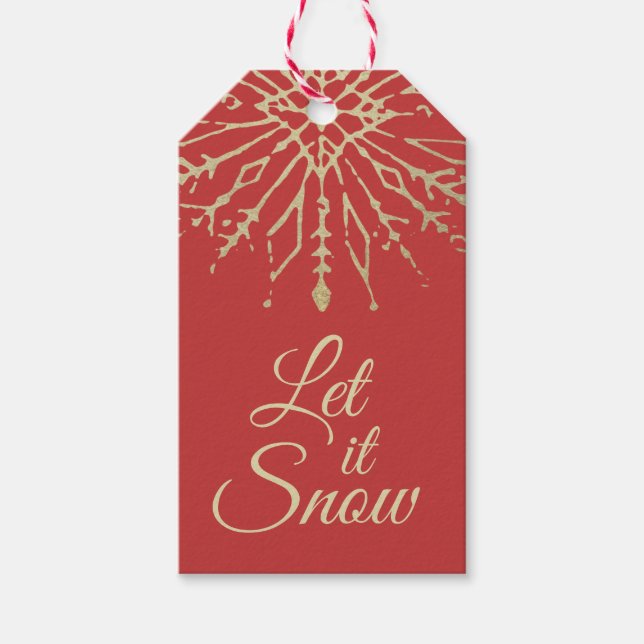Lassen Sie es schneien - Shabby Gold Snowflake Win Geschenkanhänger (Vorderseite)
