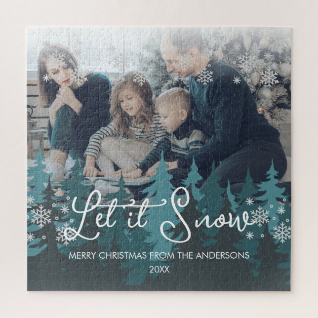 Lassen Sie es schneit | Modernes Aquamarines Grünb Puzzle (Vertikal)