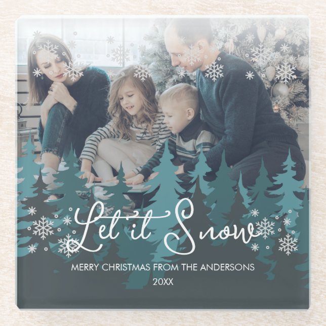 Lassen Sie es schneit | Schneeflocken Pine Tree We Glasuntersetzer (Vorderseite)