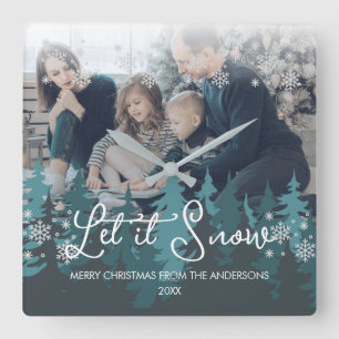 Lassen Sie es schneit   Schneeflocken Pine Tree We Quadratische Wanduhr