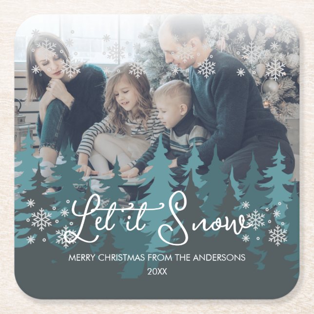 Lassen Sie es schneit | Schneeflocken Pine Tree We Rechteckiger Pappuntersetzer (Vorderseite)