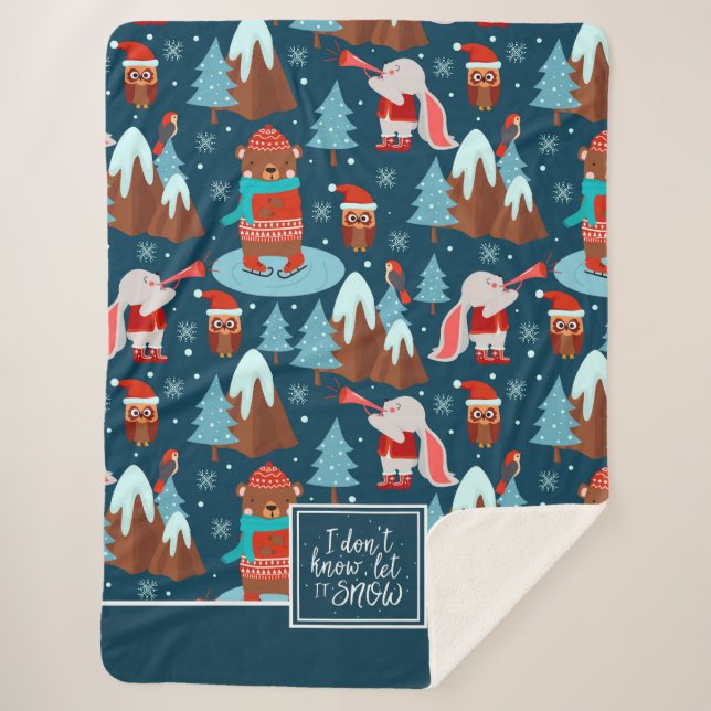 Lassen Sie es Süße Tier-Muster mit dem Namen Blau Sherpadecke (Vorderseite)