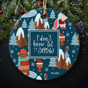 Lassen Sie es Süße Tier schnee mit Name Blue Wei Keramik Ornament