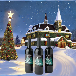 Lassen Sie es Wasser Farbe Winter Weihnachtswald Weinetikett