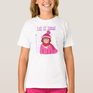 Lassen Sie es Winter Fun Girls Pink Hat Scarf T-Shirt