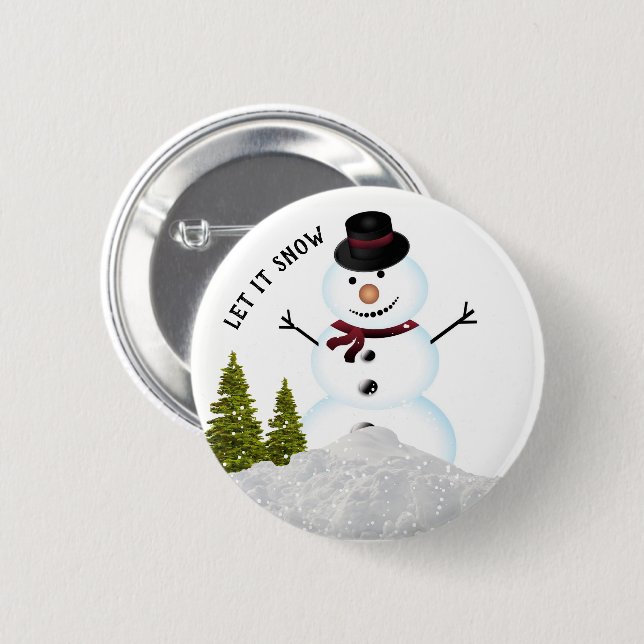 Lassen Sie es Winter Holiday Snowman Schnee. Button (Vorne & Hinten)