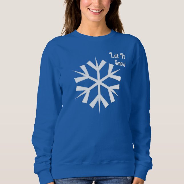Lassen Sie es Winterschneeflocken blauer Frauenkrü Sweatshirt (Vorderseite)