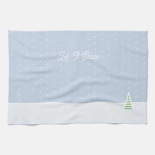 Lassen Sie es winzige Winter Baum Eis Blue Polka D Geschirrtuch (Horizontal)