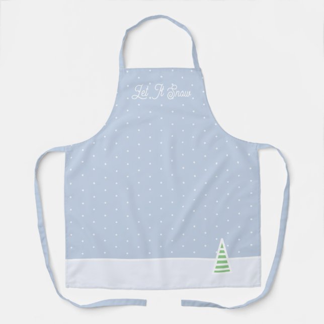 Lassen Sie es winzige Winter Baum Eis Blue Polka D Schürze (Vorderseite)