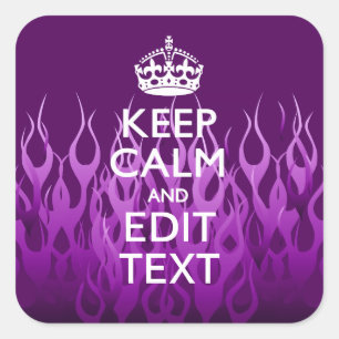 Lassen Sie Ihren Text auf Lila Racing Flames Ruhe  Quadratischer Aufkleber