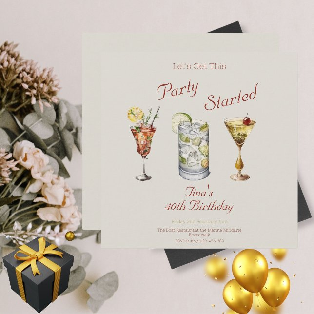 Lassen Sie uns dieses Party starten Erwachsenen 40 (40th Square Flat Birthday Invitation)