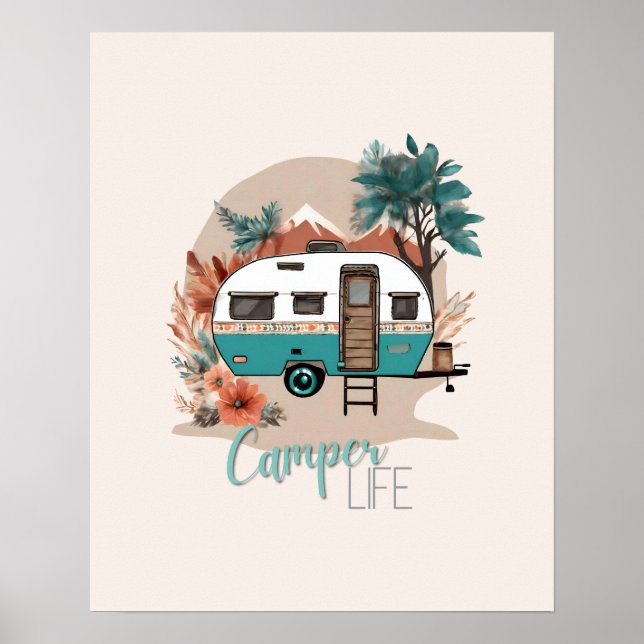 Lassen Sie uns ein Abenteuer Boho Camper Print Poster (Vorne)