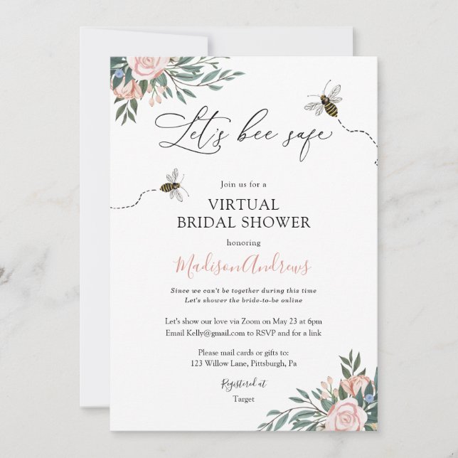 Lassen Sie uns ein sicheres virtuelles Brautparty  Einladung (Vorderseite)