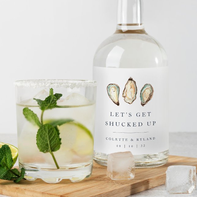 Lassen Sie uns erwischen | Coastal Oyster Wedding Alkoholflaschenetikett (Von Creator hochgeladen)