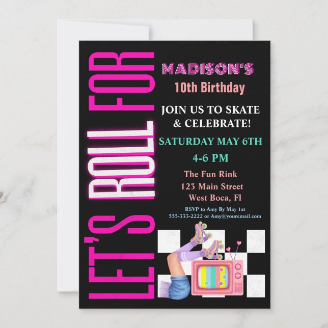 Lassen Sie uns für Roller Skate Glow Party rollen Einladung (Vorderseite)