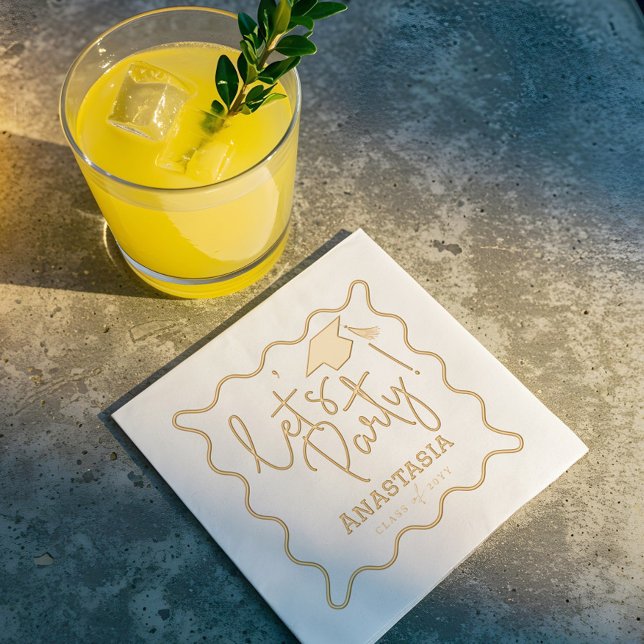 Lassen Sie uns Party Script Fun Grad Cap Graduatio Servietten Mit Folie (Let's Party Script Fun Grad Cap Graduation Party Foil Napkins)
