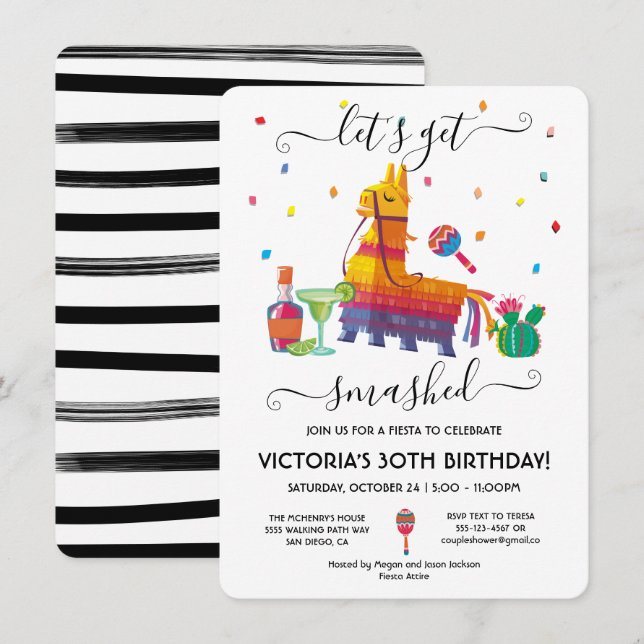Lassen Sie uns zerschlagen Piñata Margarita Birthd Einladung (Vorne/Hinten)