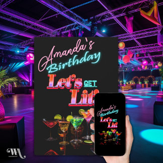 Lassen Sie uns zum Geburtstag lit Neon Cocktail tr Einladung