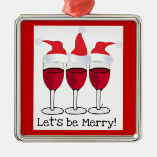 "LASSEN SIE US FRÖHLICHE" ROTWEIN-GLÄSER MIT SILBERNES ORNAMENT