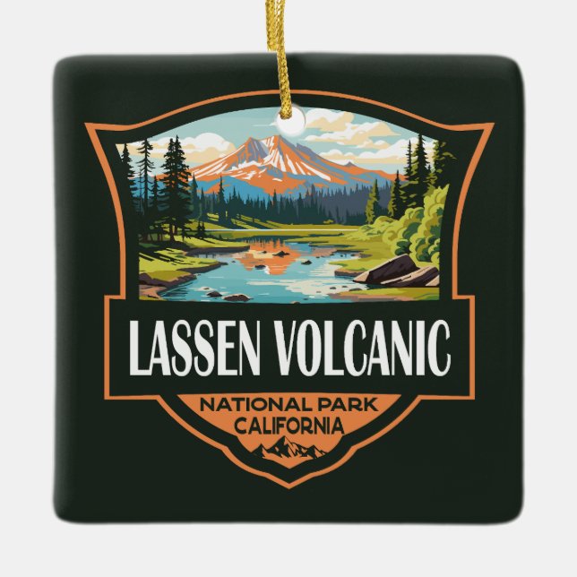 Lassen-Volcanic National Park Illustration Travel Keramikornament (Vorderseite)