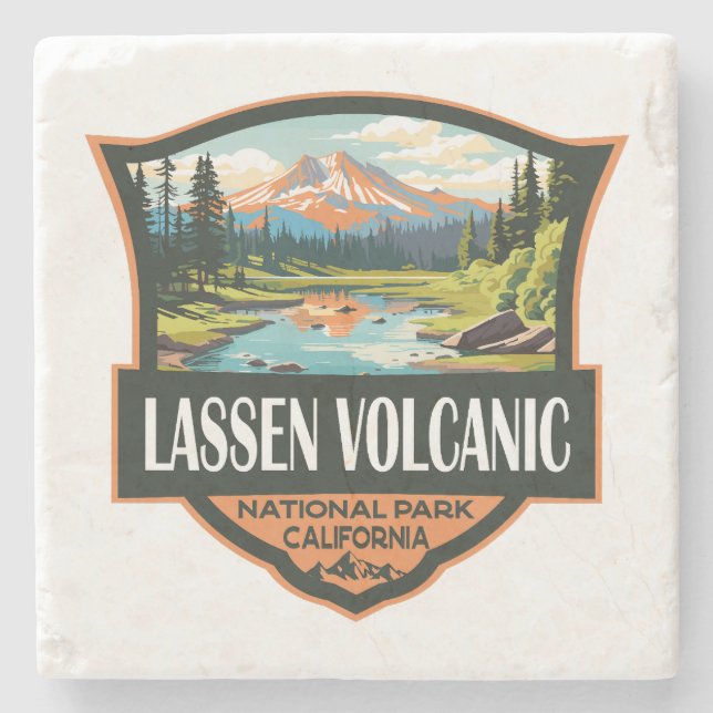 Lassen-Volcanic National Park Illustration Travel Steinuntersetzer (Vorderseite)