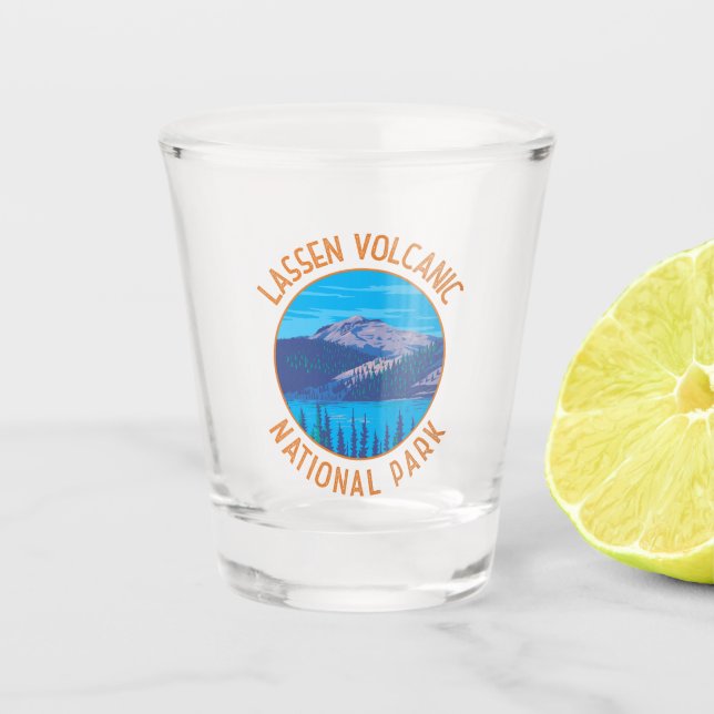 Lassen-Volcanischer Nationalpark Retro erschüttert Schnapsglas (Vorderseite)