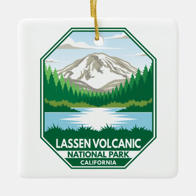 Lassen-Vulkanischer Nationalpark Minimal Retro Emb Keramikornament (Vorderseite)