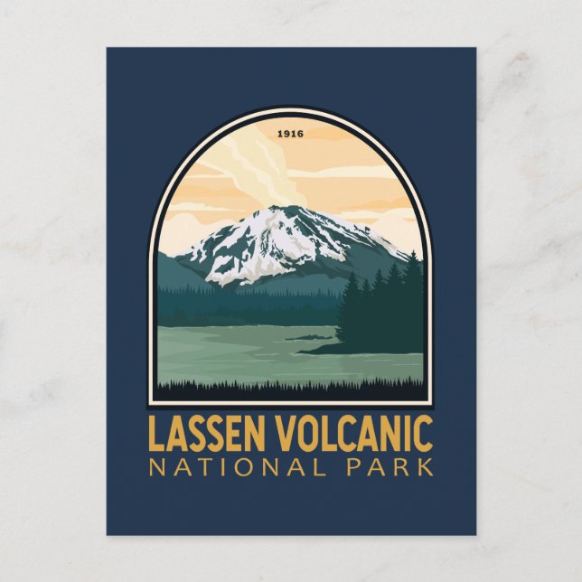Lassen-Vulkanischer Nationalpark Vintages Emblem Postkarte (Vorderseite)