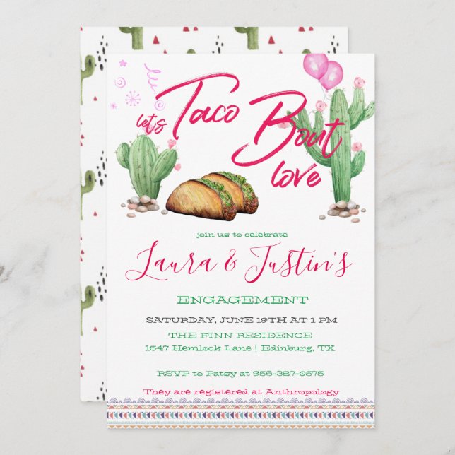 Lassend Taco "Bout Liebe Engagement Party Einladung (Vorne/Hinten)