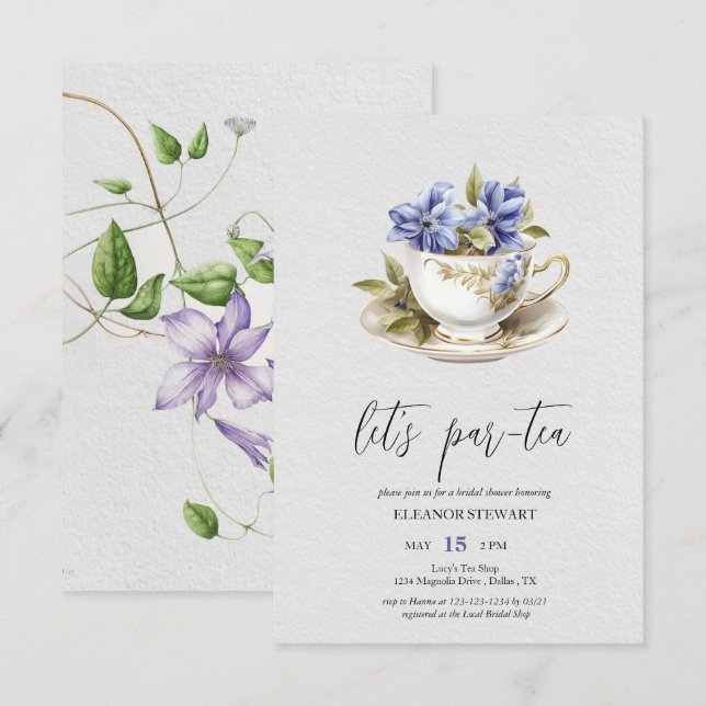 Lassend Tea-Tea-Party Einladung (Vorne/Hinten)