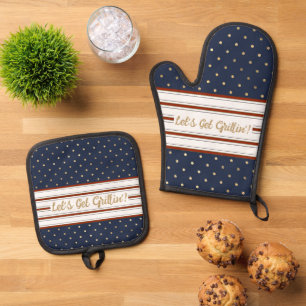 Lassenden Grillpunkte und Streifen Ofenhandschuh & Topflappen-Set