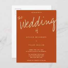 Lässig Burnt Orange Typografy Wedding Einladungspostkarte