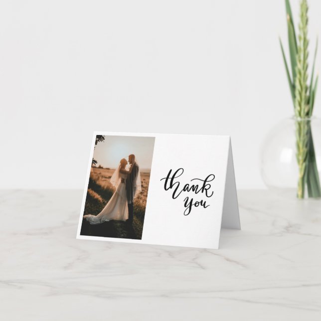 Lässig Danke, dass Sie Script Wedding Foto Dankeskarte (Vorderseite)