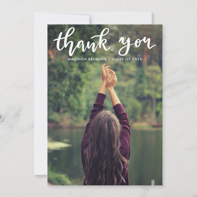 Lässig Dankeschön an Typografy Script Graduate Fot Dankeskarte (Vorderseite)