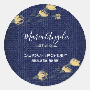 Lässig Denim und Wilde Blume Salon Beauty Runder Aufkleber