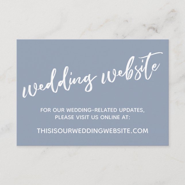 Lässig Handwriting Dusty Blue Wedding Website Begleitkarte (Vorderseite)